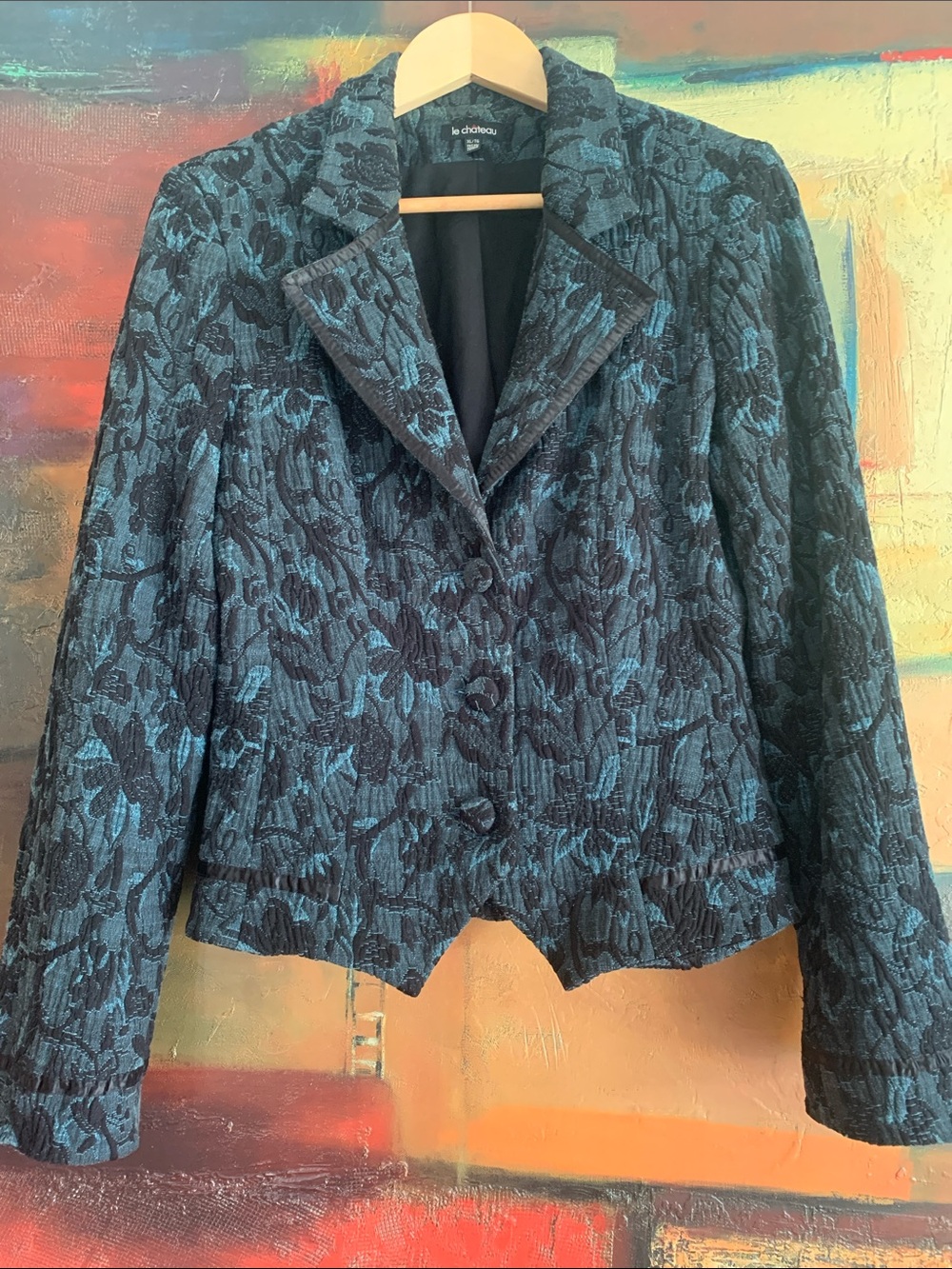 Le Chateau Vintage Floral Jacquard Peplum Blazer Jacket, Sz XL (M)